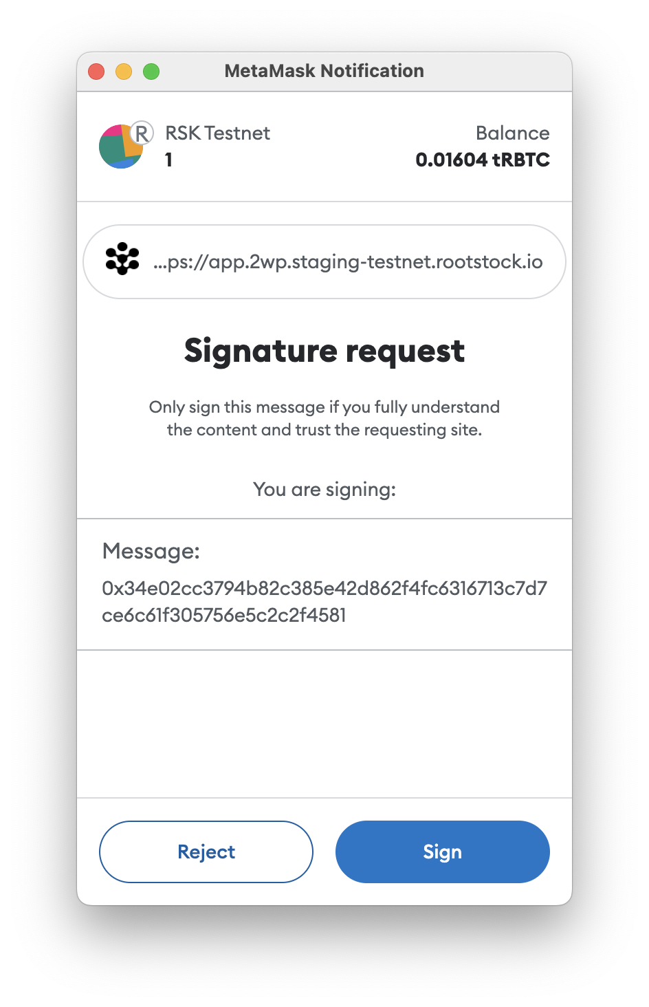 Metamask signature request